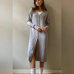 Aritzia Wilfred Utopia Wool Button Cardigan Midi Sweater Dress Grey Size XS